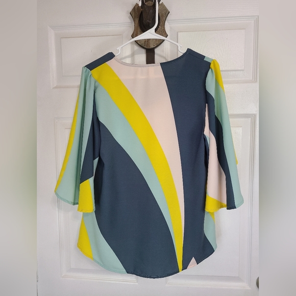 Tyeche Woman's Three Quarter Sleeve Spring Blouse, Size: Small Color: Striped - Picture 7 of 10